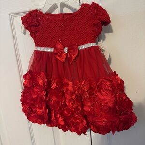 Nannette Red Floral Kids Dress with Bow‎